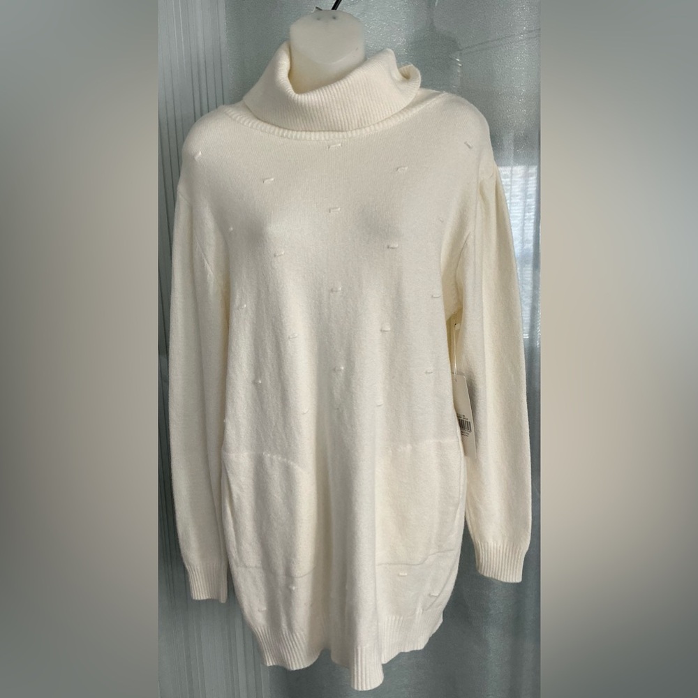 Snowflake New York Cream Color Turtleneck Tunic Sweater